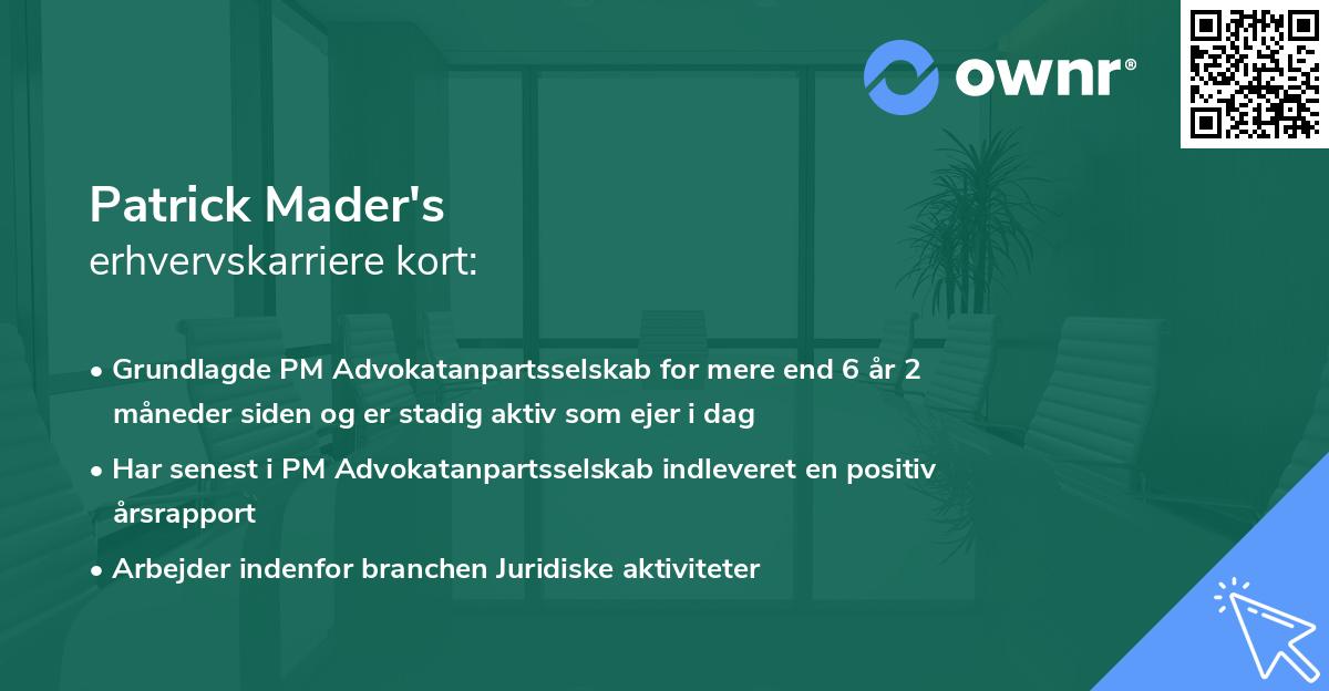 Patrick Mader's erhvervskarriere kort