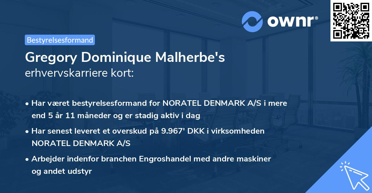 Gregory Dominique Malherbe's erhvervskarriere kort