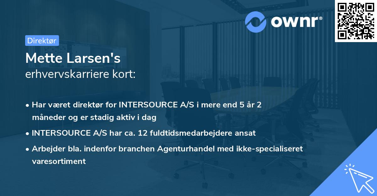 Mette Larsen's erhvervskarriere kort