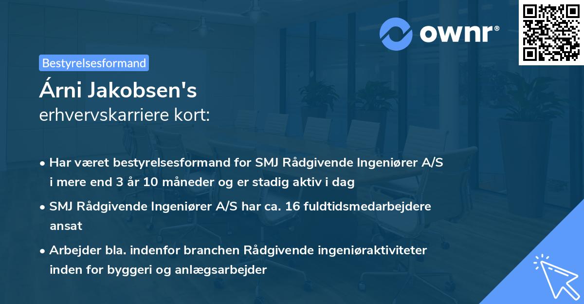 Árni Jakobsen's erhvervskarriere kort