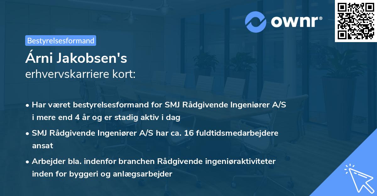 Árni Jakobsen's erhvervskarriere kort