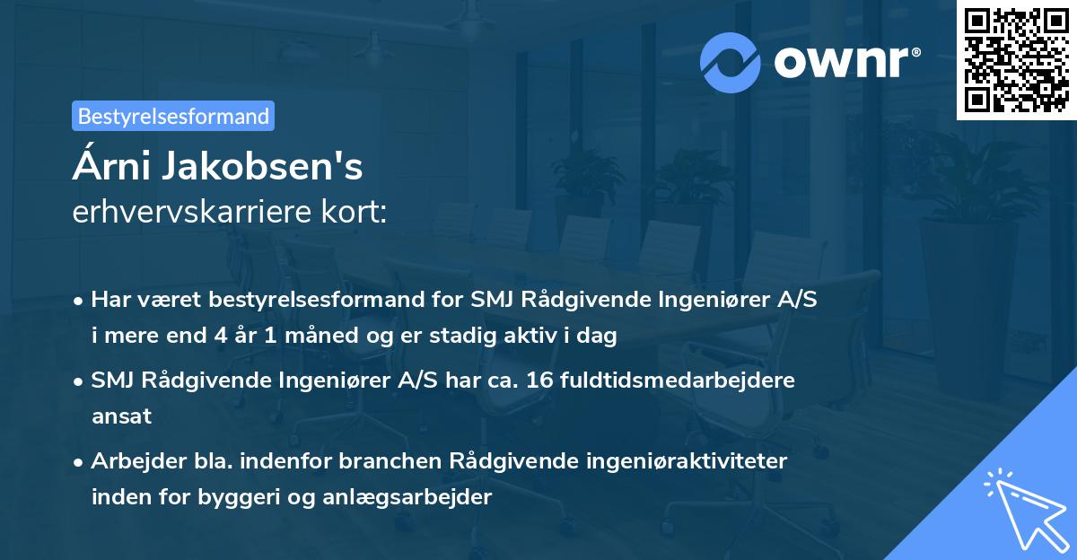 Árni Jakobsen's erhvervskarriere kort