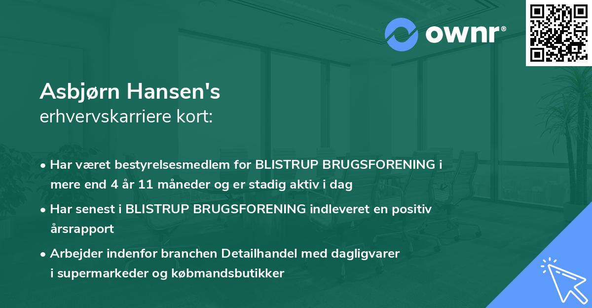 Asbjørn Hansen's erhvervskarriere kort