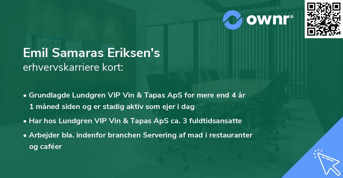 Emil Samaras Eriksen's erhvervskarriere kort