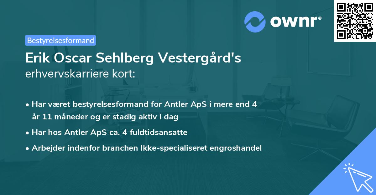 Erik Oscar Sehlberg Vestergård's erhvervskarriere kort