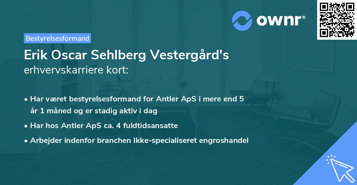 Erik Oscar Sehlberg Vestergård's erhvervskarriere kort