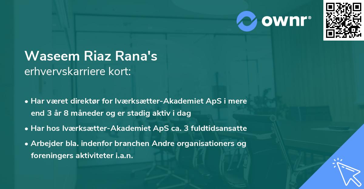 Waseem Riaz Rana's erhvervskarriere kort