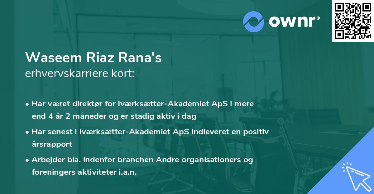 Waseem Riaz Rana's erhvervskarriere kort