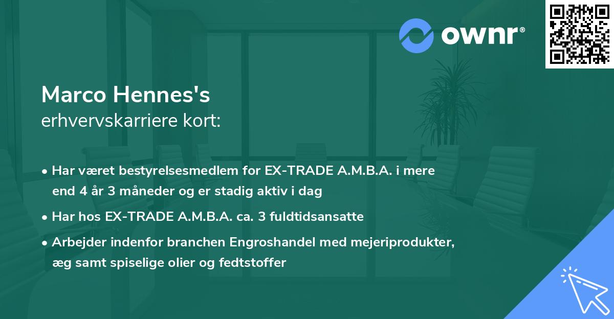 Marco Hennes's erhvervskarriere kort