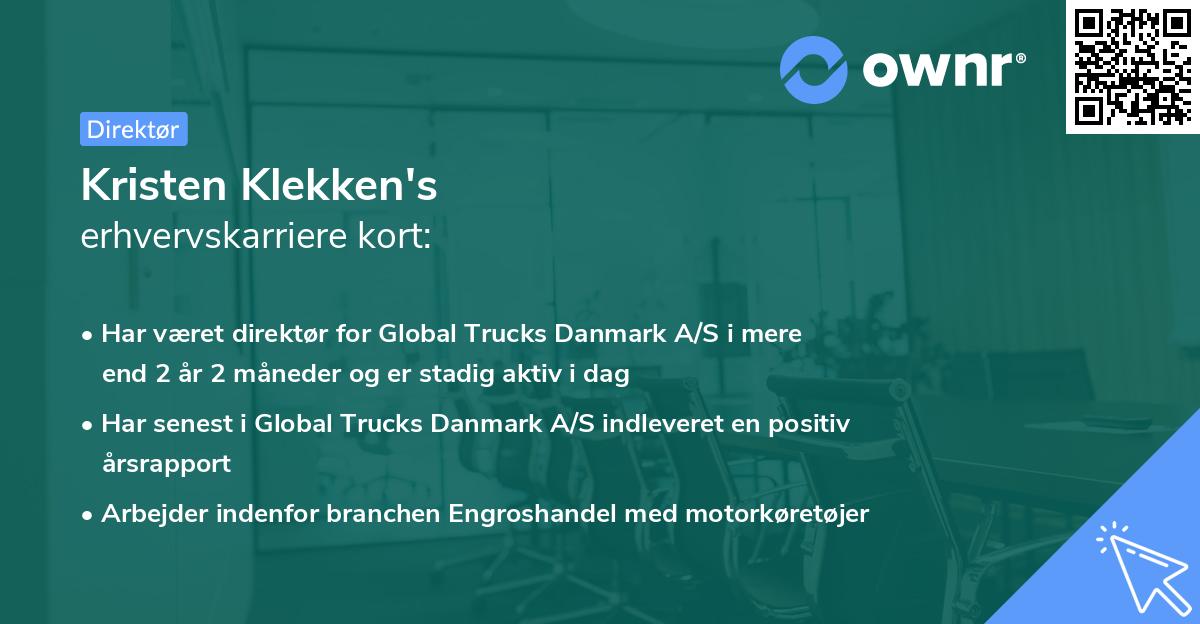 Kristen Klekken's erhvervskarriere kort