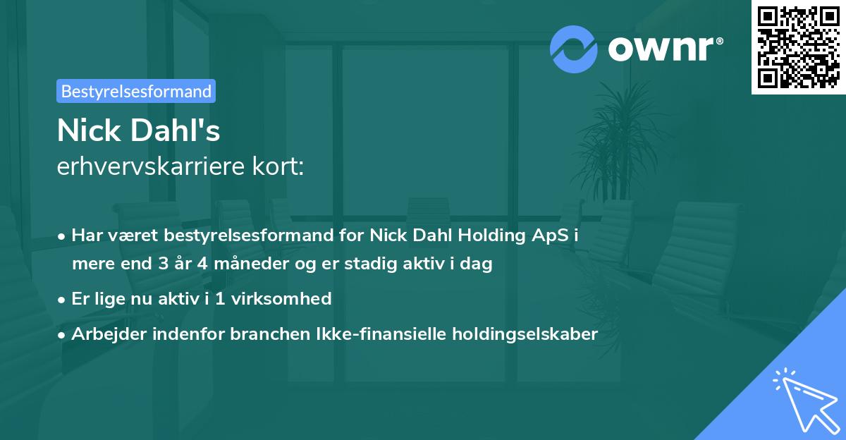 Nick Dahl's erhvervskarriere kort