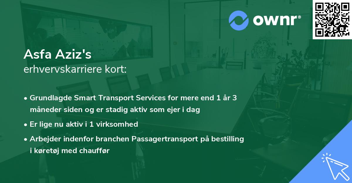 Asfa Aziz's erhvervskarriere kort
