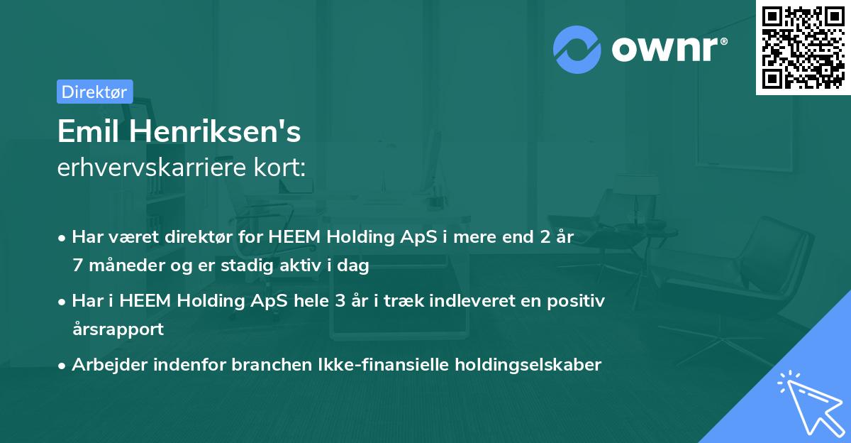 Emil Henriksen's erhvervskarriere kort