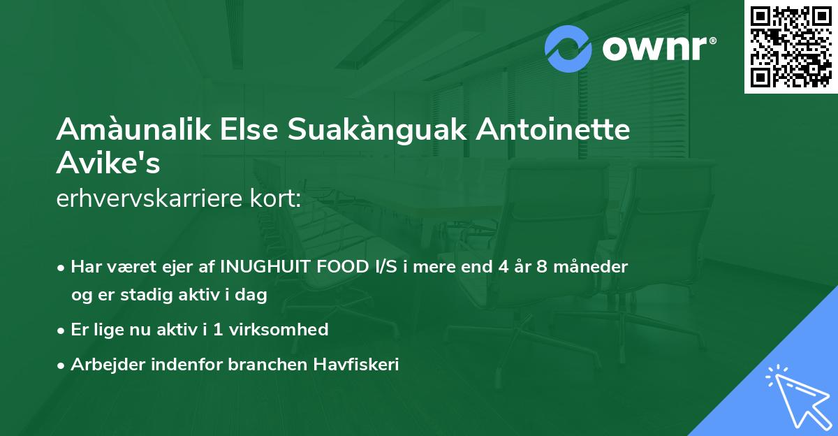 Amàunalik Else Suakànguak Antoinette Avike's erhvervskarriere kort