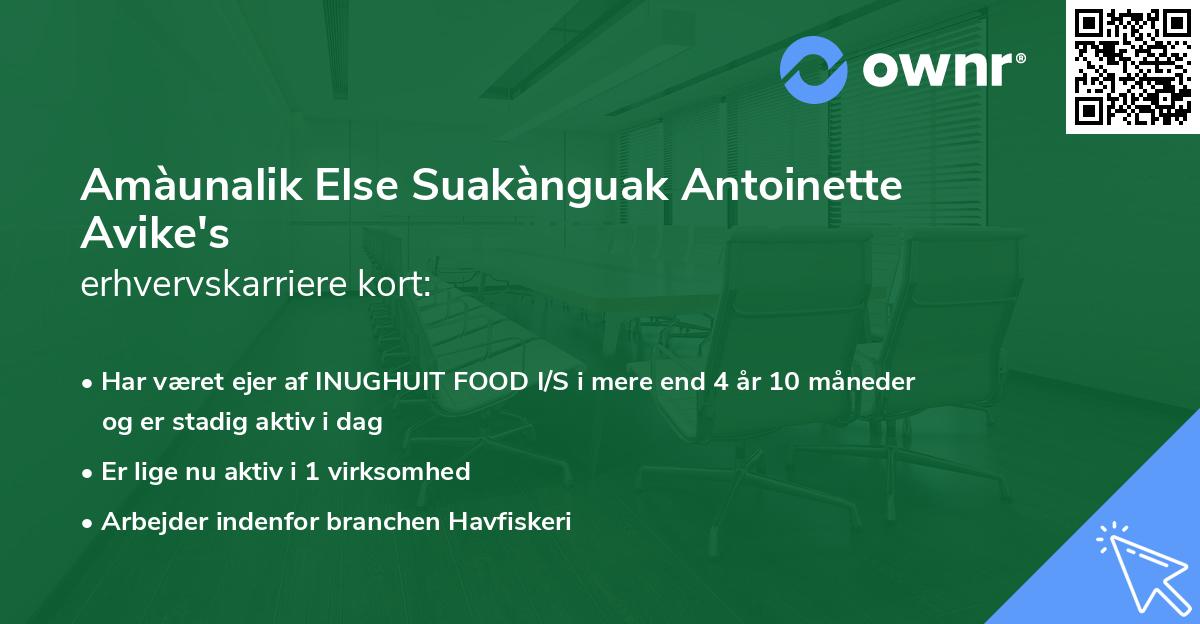 Amàunalik Else Suakànguak Antoinette Avike's erhvervskarriere kort