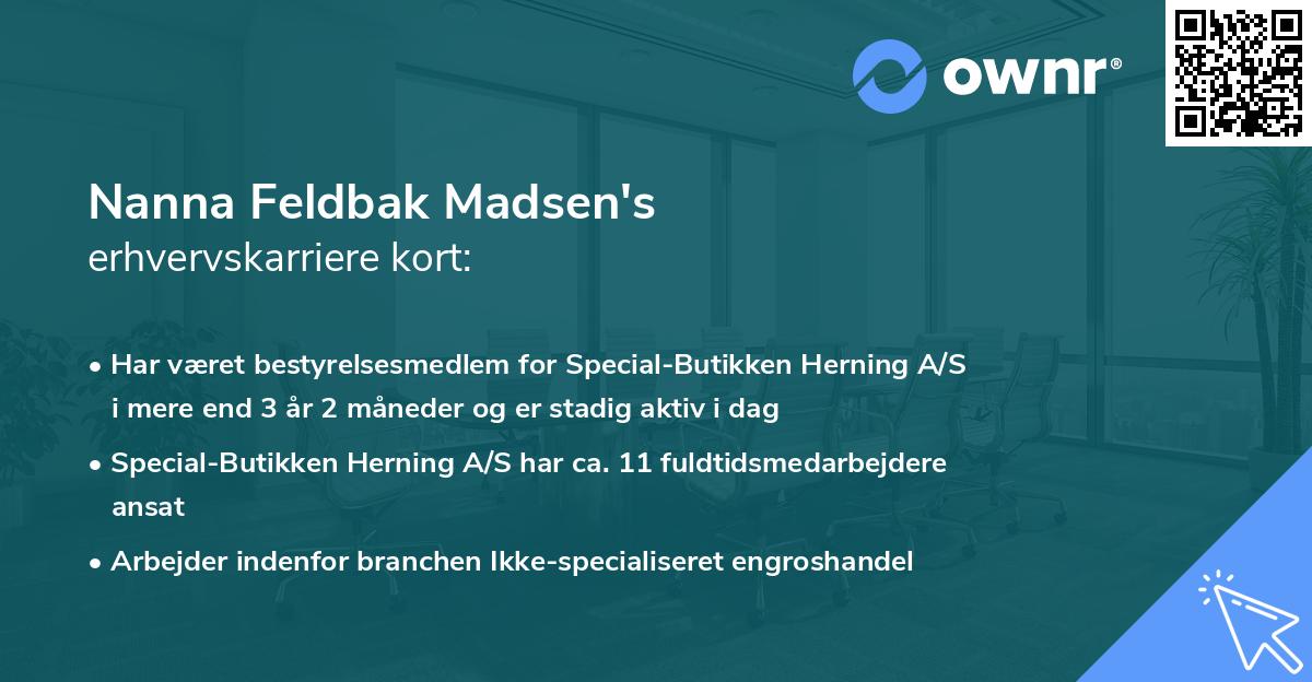 Nanna Feldbak Madsen's erhvervskarriere kort