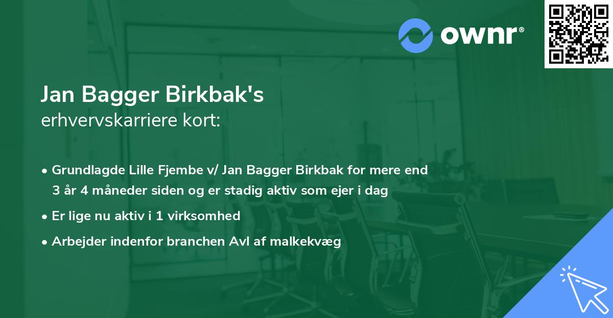 Jan Bagger Birkbak's erhvervskarriere kort