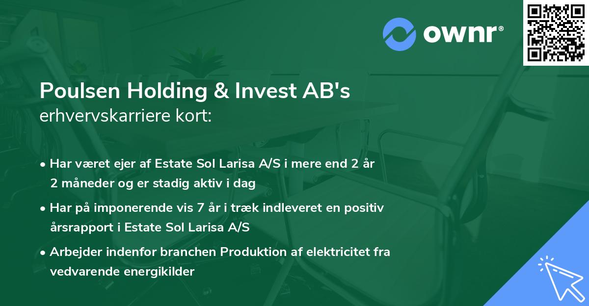 Poulsen Holding & Invest AB's erhvervskarriere kort