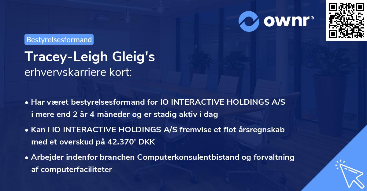 Tracey-Leigh Gleig's erhvervskarriere kort