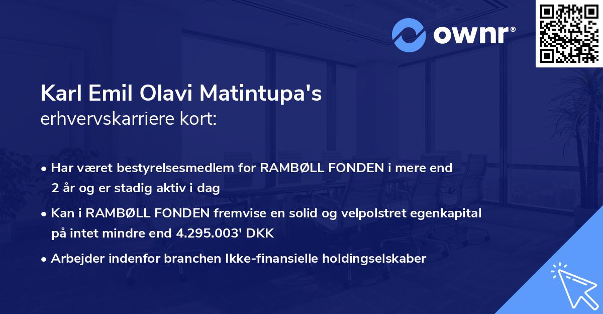 Karl Emil Olavi Matintupa's erhvervskarriere kort