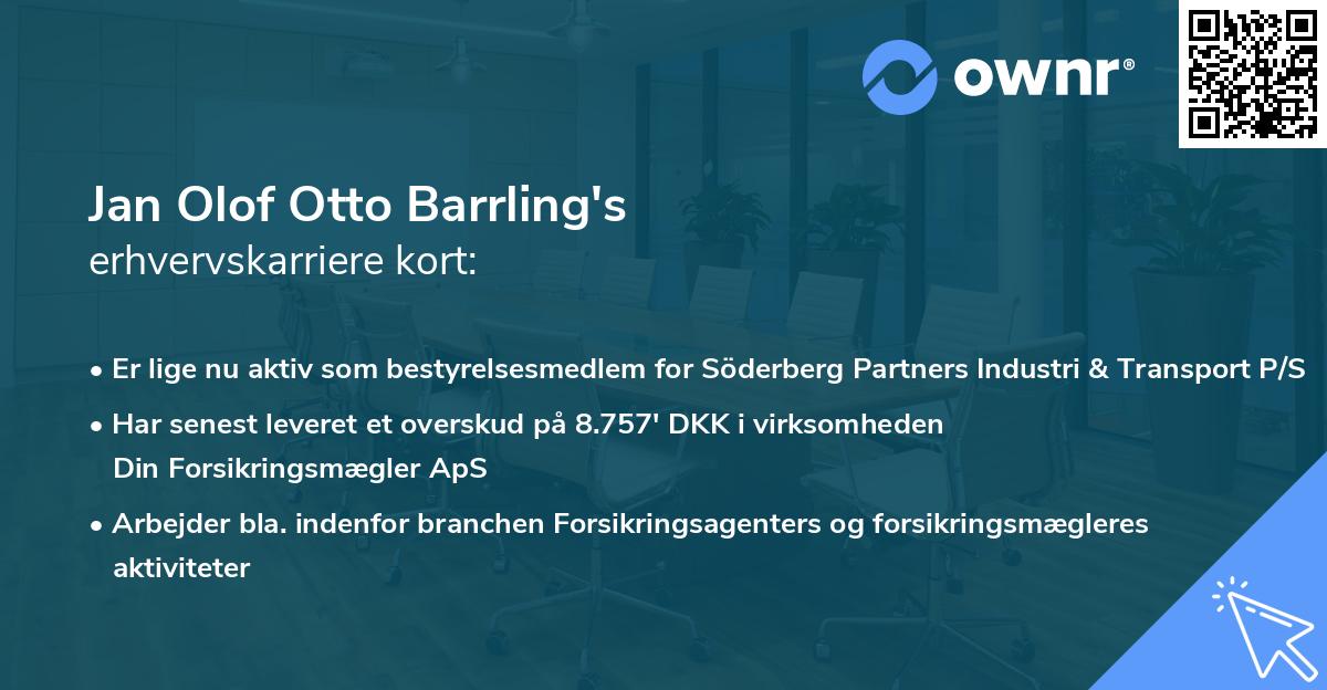 Jan Olof Otto Barrling's erhvervskarriere kort