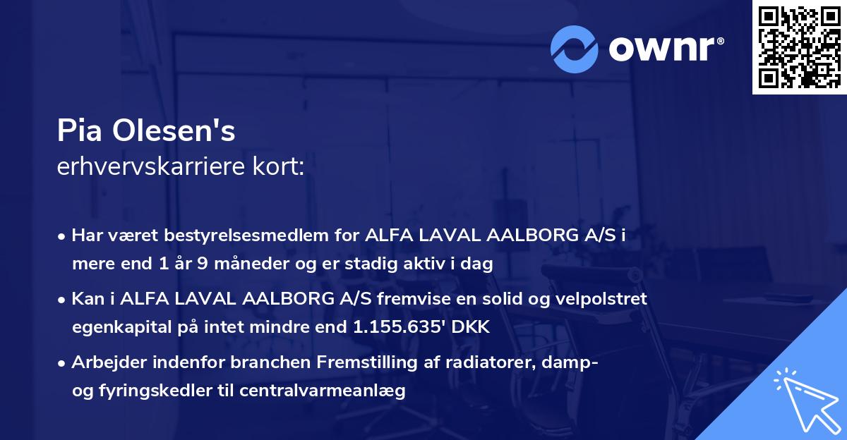 Pia Olesen's erhvervskarriere kort