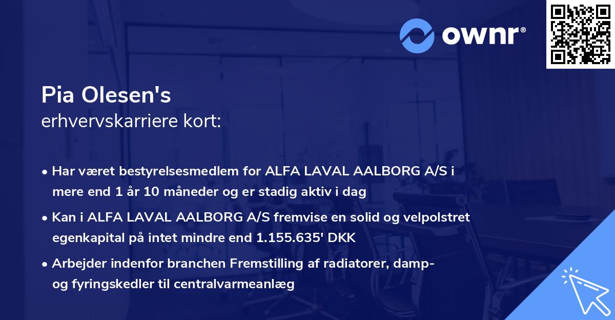 Pia Olesen's erhvervskarriere kort