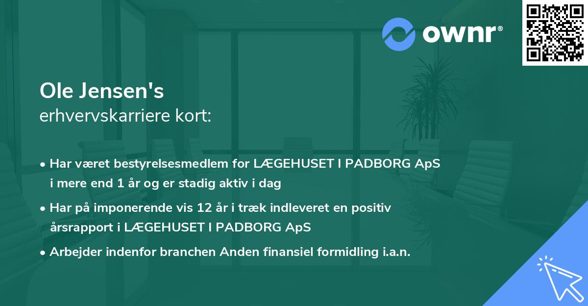 Ole Jensen's erhvervskarriere kort