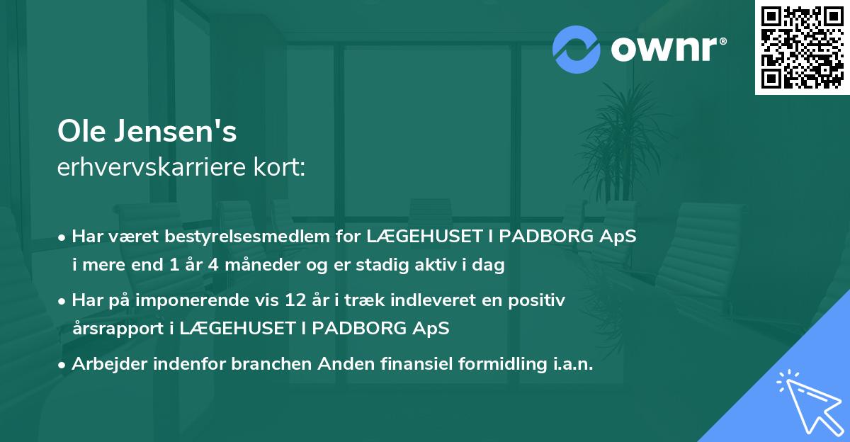 Ole Jensen's erhvervskarriere kort