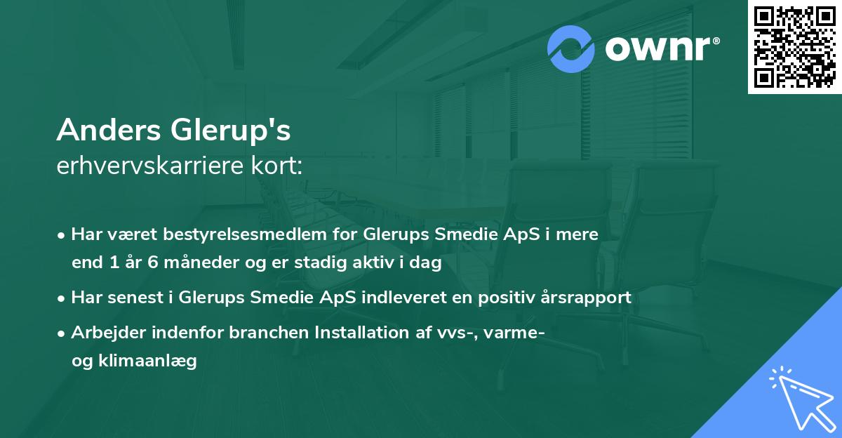 Anders Glerup's erhvervskarriere kort