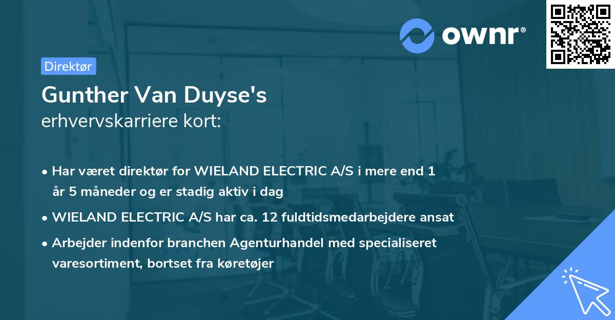 Gunther Van Duyse's erhvervskarriere kort