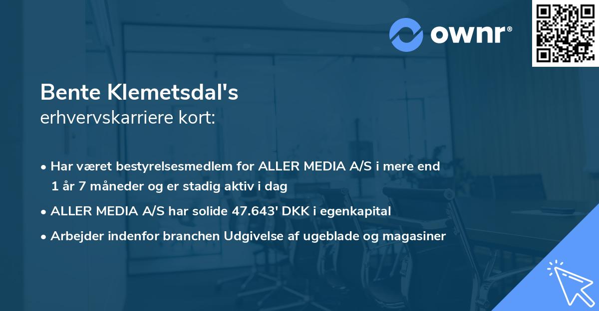 Bente Klemetsdal's erhvervskarriere kort