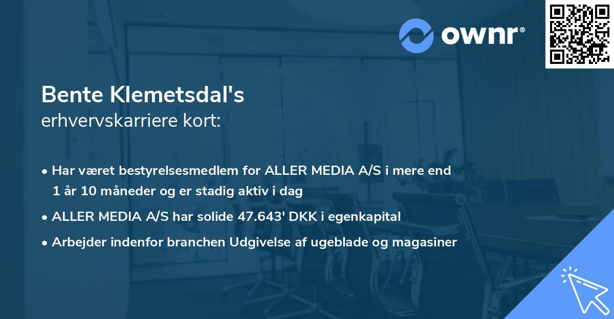 Bente Klemetsdal's erhvervskarriere kort