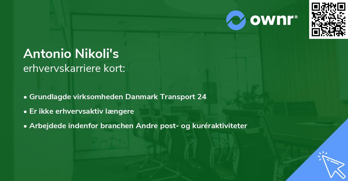 Antonio Nikoli's erhvervskarriere kort