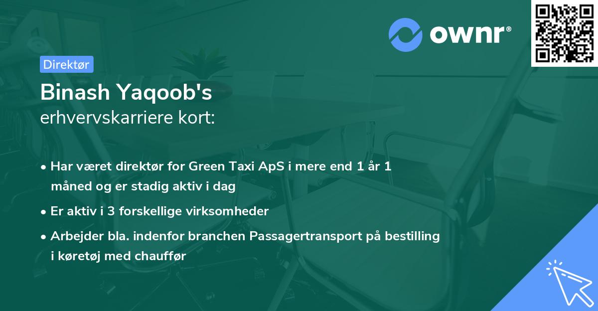 Binash Yaqoob's erhvervskarriere kort