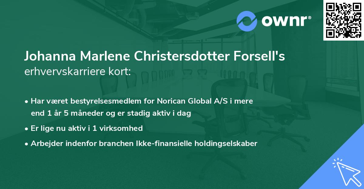 Johanna Marlene Christersdotter Forsell's erhvervskarriere kort