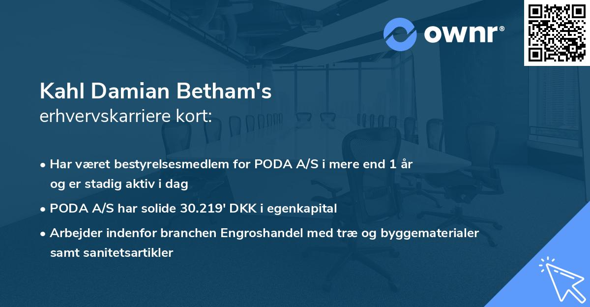 Kahl Damian Betham's erhvervskarriere kort
