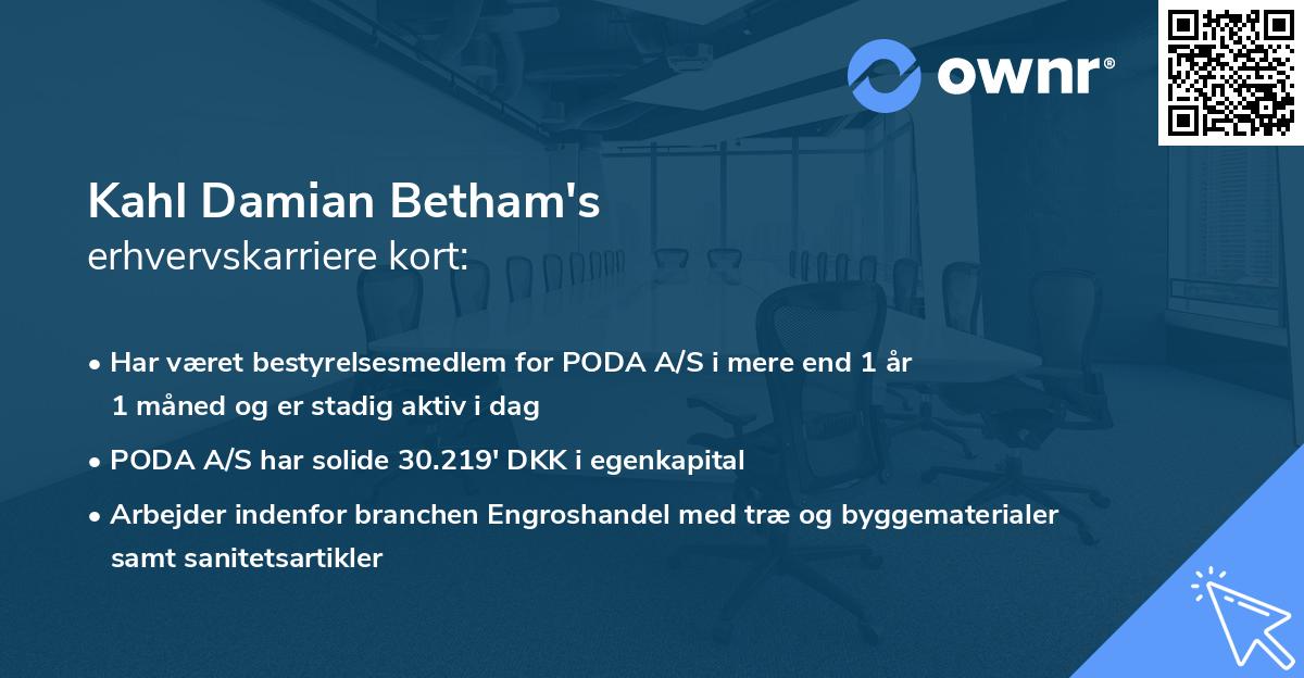Kahl Damian Betham's erhvervskarriere kort