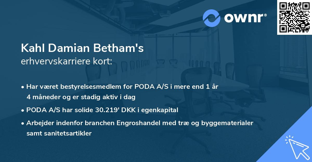 Kahl Damian Betham's erhvervskarriere kort