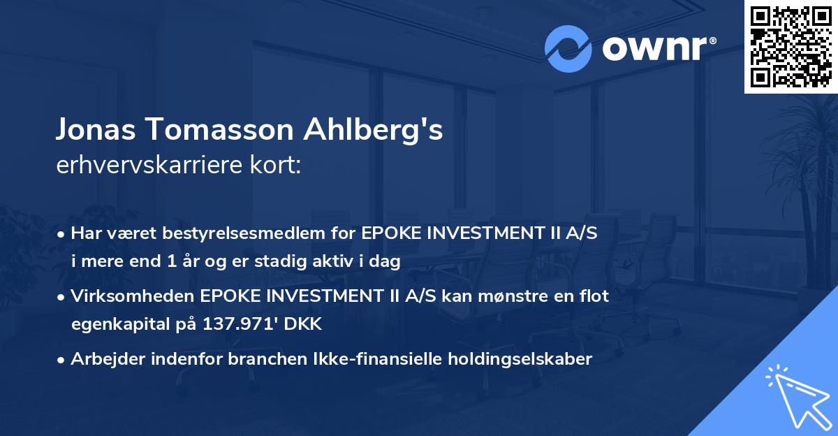 Jonas Tomasson Ahlberg's erhvervskarriere kort