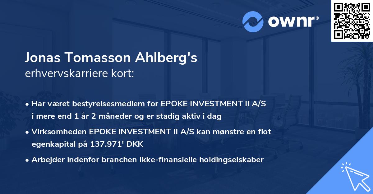 Jonas Tomasson Ahlberg's erhvervskarriere kort