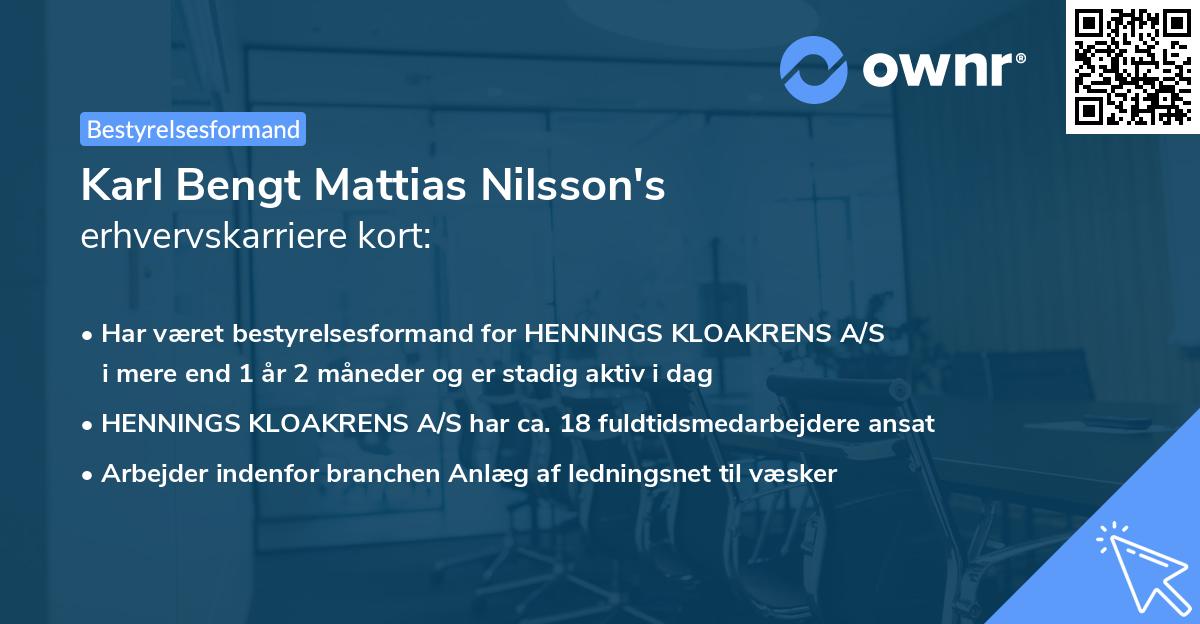 Karl Bengt Mattias Nilsson's erhvervskarriere kort