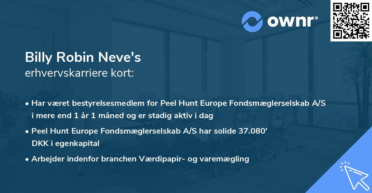 Billy Robin Neve's erhvervskarriere kort