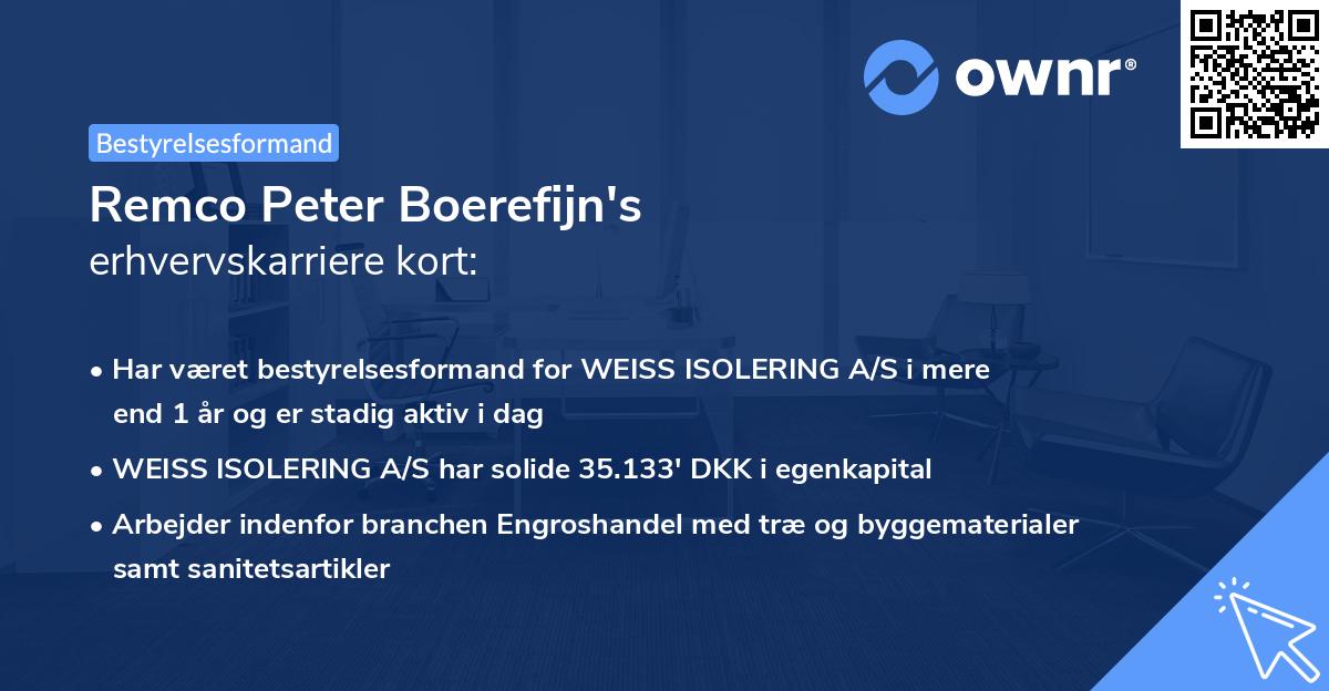 Remco Peter Boerefijn's erhvervskarriere kort