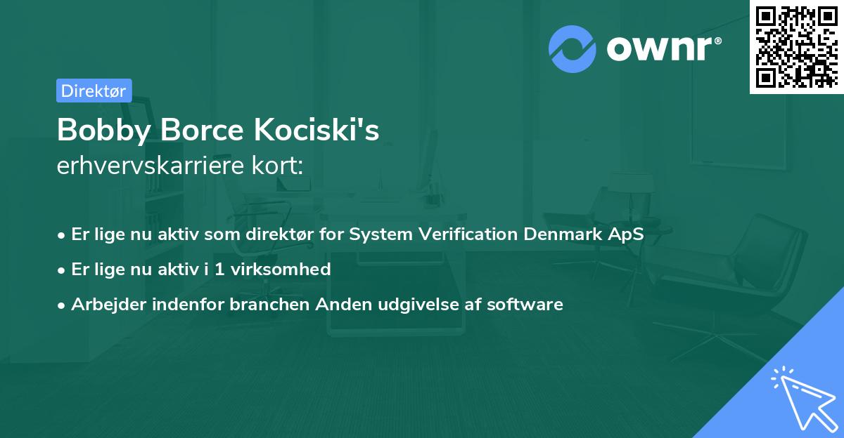 Bobby Borce Kociski's erhvervskarriere kort