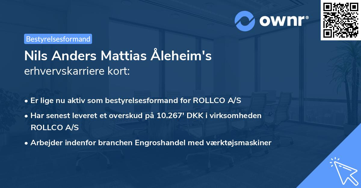 Nils Anders Mattias Åleheim's erhvervskarriere kort