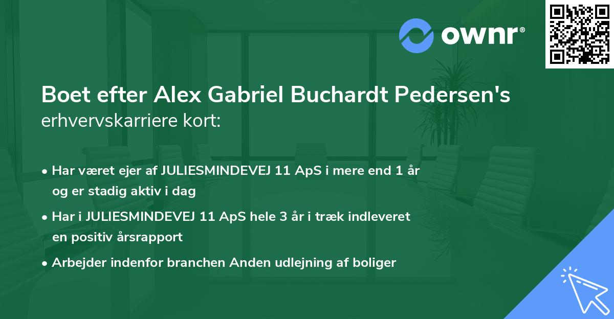 Boet efter Alex Gabriel Buchardt Pedersen's erhvervskarriere kort