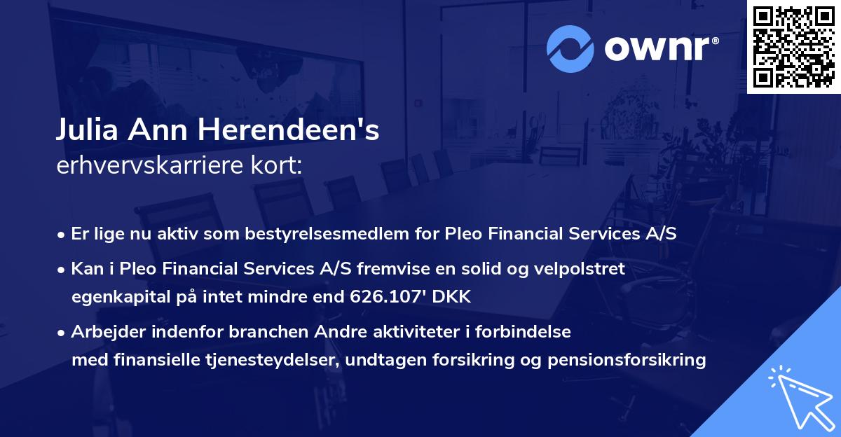 Julia Ann Herendeen's erhvervskarriere kort