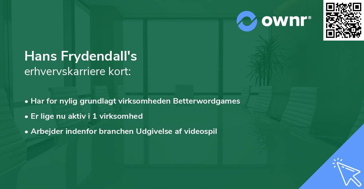 Hans Frydendall's erhvervskarriere kort