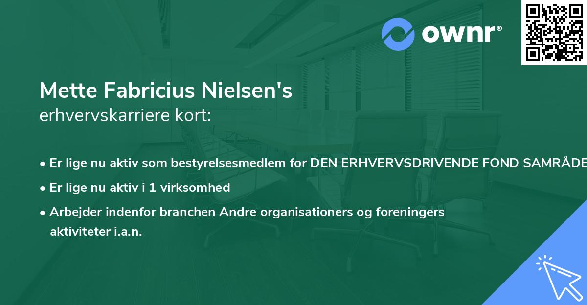 Mette Fabricius Nielsen's erhvervskarriere kort